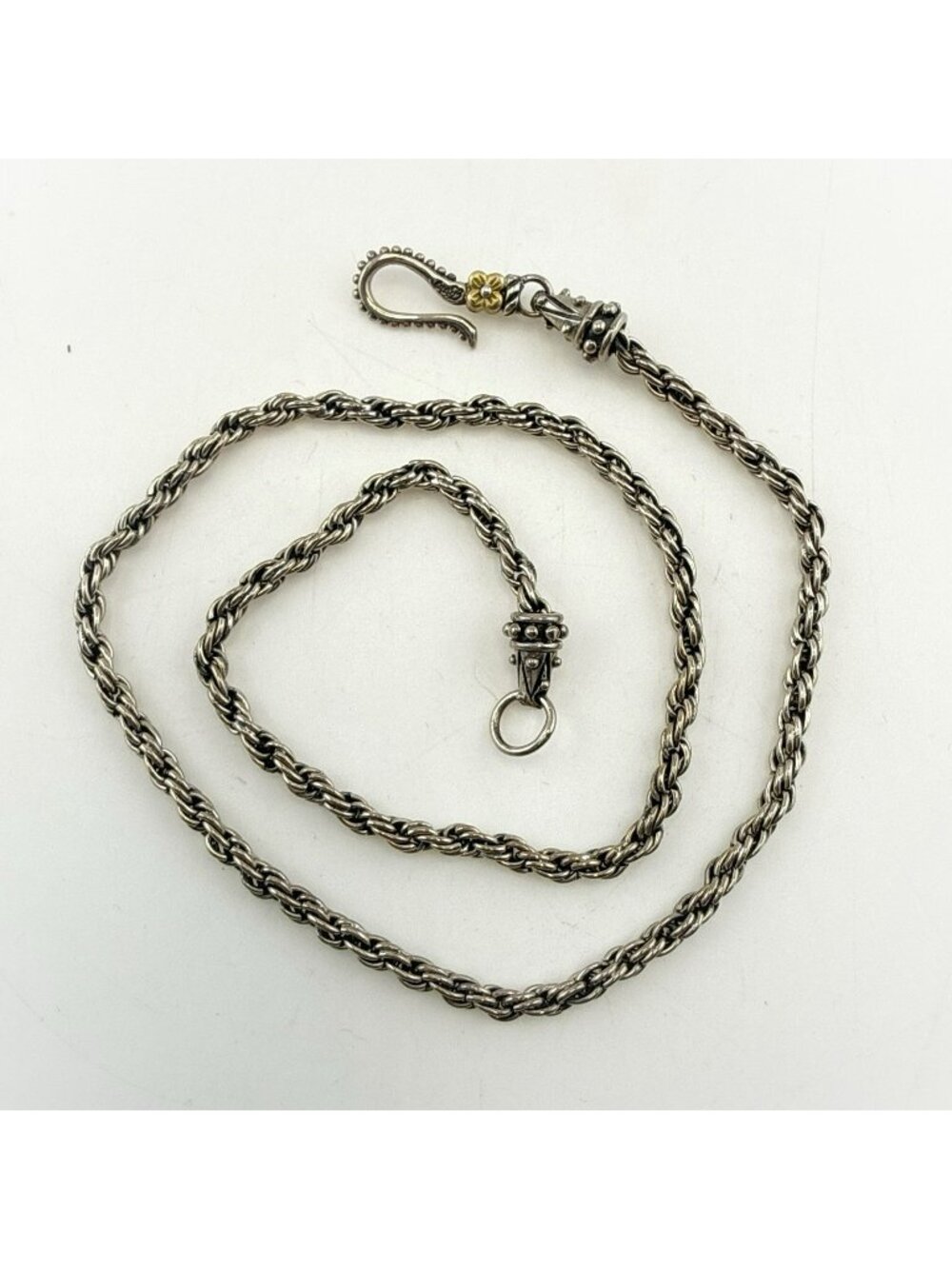 Barbara Bixby Necklace Rope Chain 18K Gold 925 Sterling Silver Twisted 16" Hook